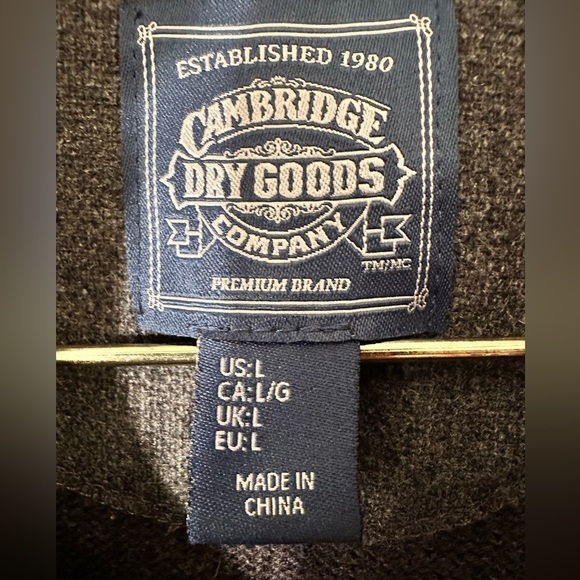CAMBRIDGE DRY GOODS Men’s Charcoal Gray 100% Cotton & Wool Buttons Turtleneck L - Picture 8 of 12